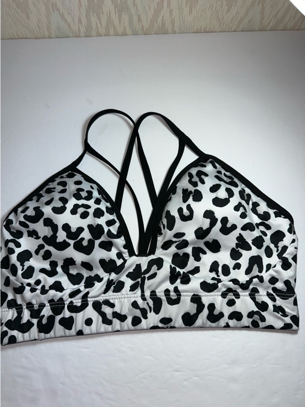 SHEIN Black & White Leopard Strappy Bralette